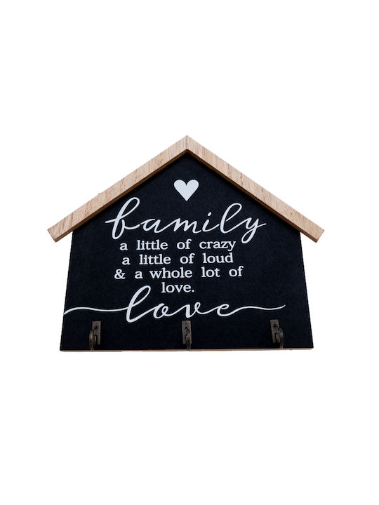 Uncle George Decorative Wooden Wall Hanger 3 Hooks Black 23.5x20x1cm