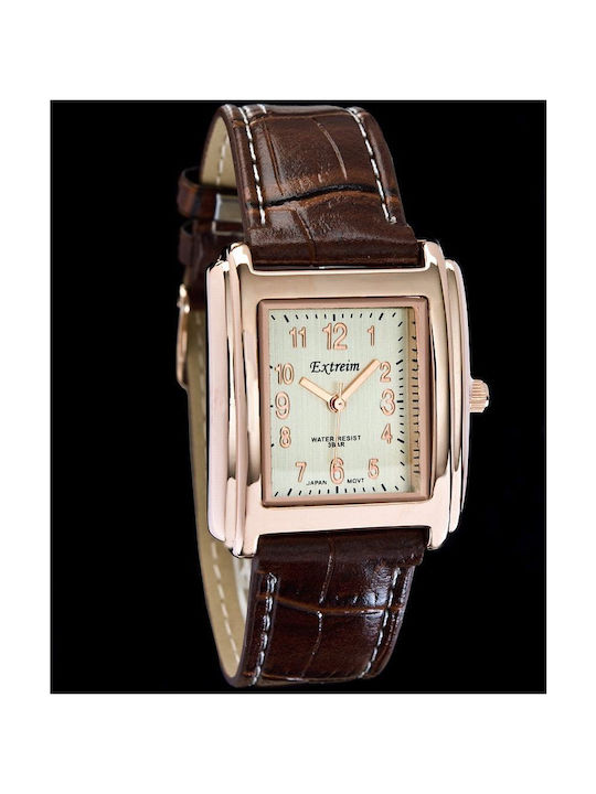 Extreim Damen Uhr mit Braun Lederarmband