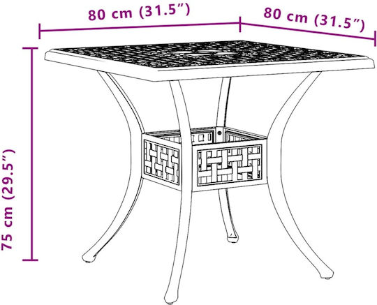 Outdoor Dinner Aluminum Table Black 80x80x75cm