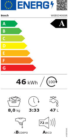 Bosch Πλυντήριο Ρούχων 8kg 1400 Στροφών Speed Perfect WGE03400GR