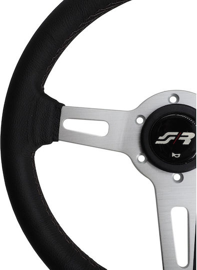 Simoni Racing Leather Three Spoke Car Steering Wheel with 35cm Diameter Black/Black