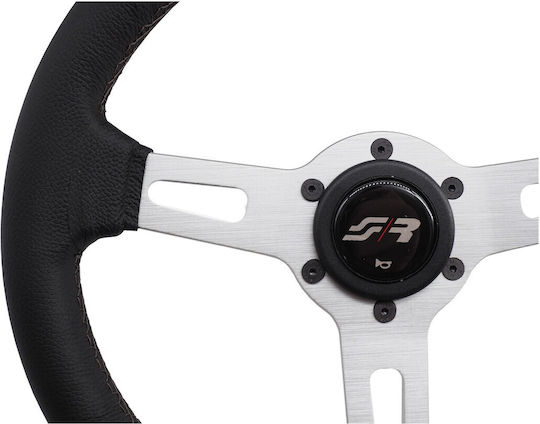 Simoni Racing Leather Three Spoke Car Steering Wheel with 35cm Diameter Black/Black
