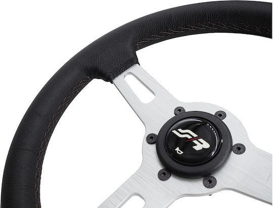Simoni Racing Leather Three Spoke Car Steering Wheel with 35cm Diameter Black/Black