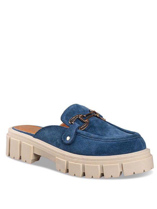 Envie Shoes Leder Mules mit Chunky Absatz in Blau Farbe