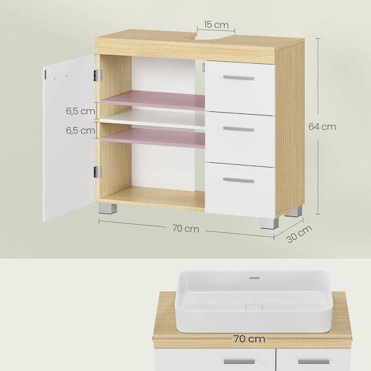 Songmics Πάγκος χωρίς Νιπτήρα Μ70xΒ30xΥ64cm Λευκός