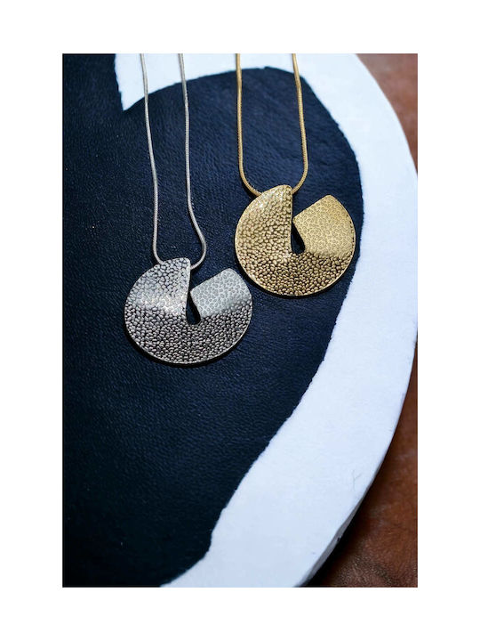 Stainless Steel Gold Double Circle Embossed Surface Necklace