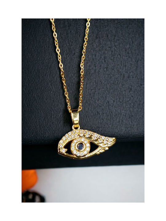 Steel Gold Black Eye Rhinestone Necklace