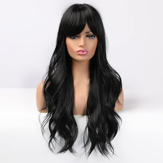 Perucă cu Păr Sintetic în Negru Culoare 65cm