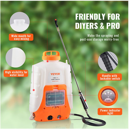 Vevor Pulverizator cu rucsac 12V cu Baterie 8Ah cu Capacitate 15lt în culoarea Alb