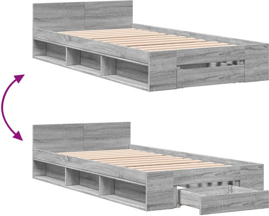 Single Wooden Gray Bed with Slats for Mattress 90x190cm