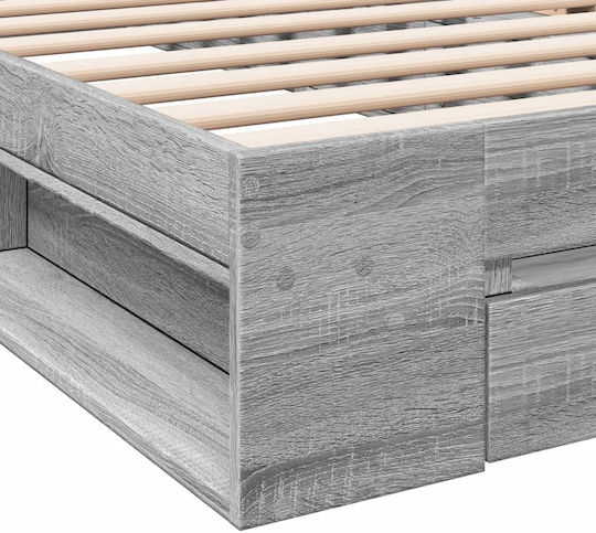 Single Wooden Gray Bed with Slats for Mattress 90x190cm