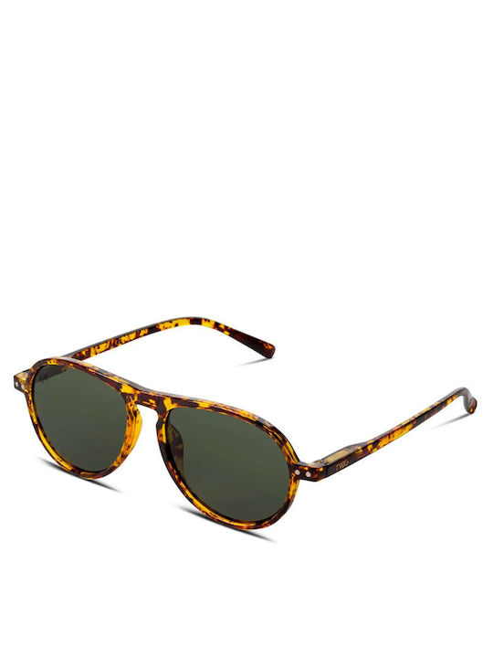 Twig Thiele Unisex Sunglasses with Brown Tartaruga Plastic Frame and Green Lens THS10