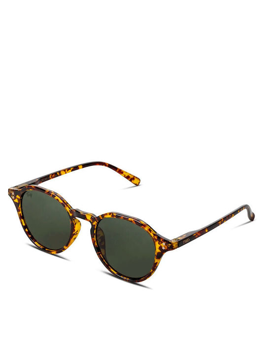 Twig Langevin Unisex Sunglasses with Brown Tartaruga Plastic Frame and Green Lens LAS10