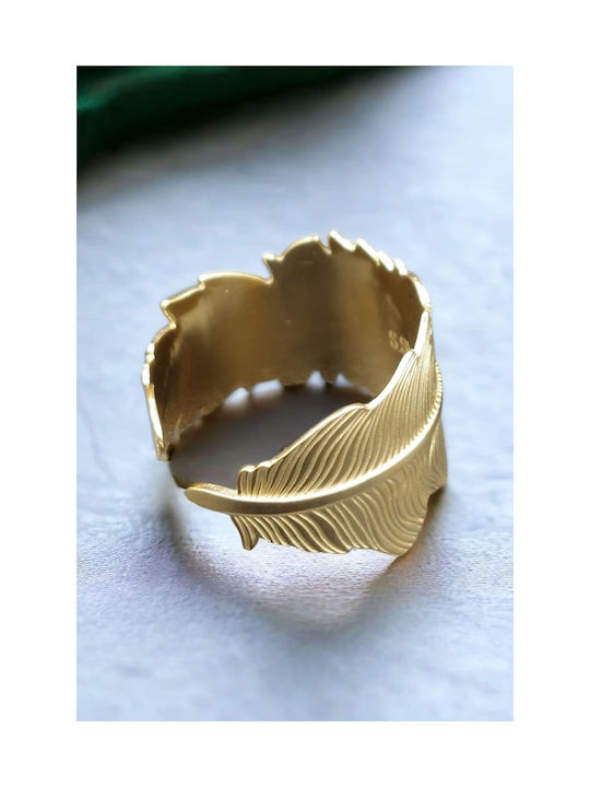 Steel Gold Wrapped Feather Ring