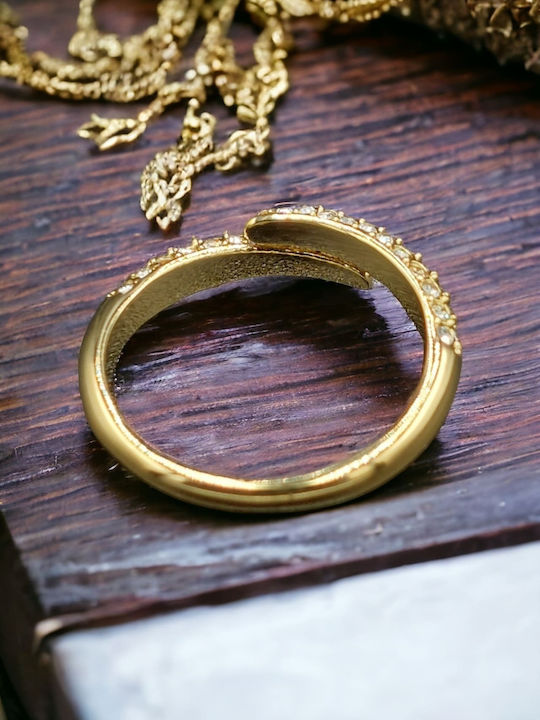Steel Gold Single Line Ring with Crystal Embellishment Steel Gold Single Line Ring with Crystal Embellishment