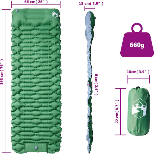vidaXL Selbstaufblasbares Halb doppelt Camping Schlafmatte 193x66cm Dicke 6cm Grüne