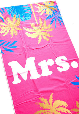 Beach Towel Palm Trees Logo Mrs 70cm-140cm Fuchsia