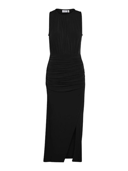 Summer Midi Evening Dress with Tearing Black