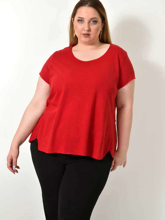 Potre Γυναικεία Μπλούζα Βαμβακερή Κοντομάνικη Κόκκινο
