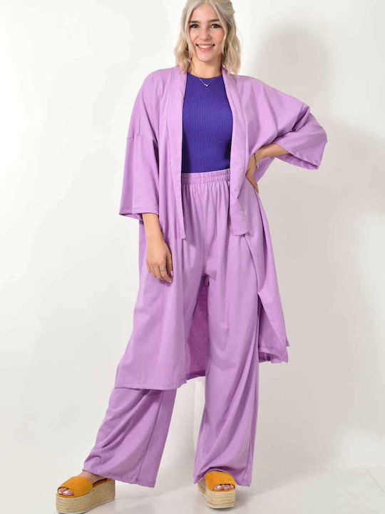 Damen Lilac Set mit Hoch tailliert Hose