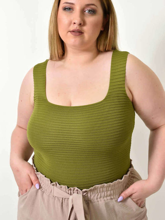 Women's Plus Size Sleeveless Embossed Design Top Olive Green 24388