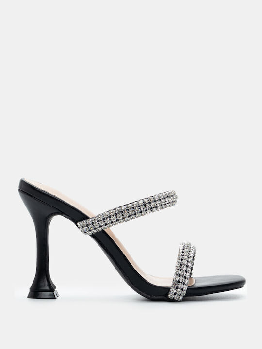 Luigi Synthetic Leather Women's Sandals with Strass Black with High Heel