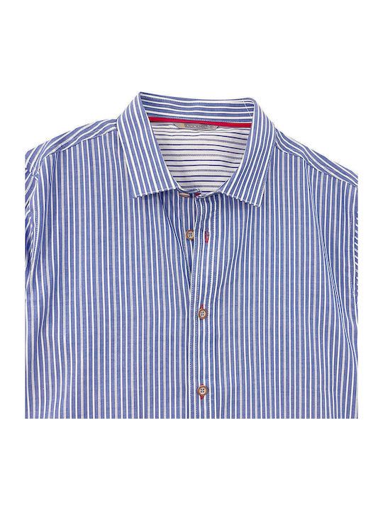 Long Sleeve Cotton Shirt in Slim Fit Blue Striped