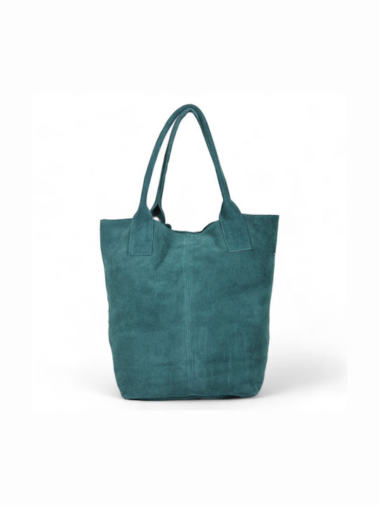 Leder Damentasche Shopper Schultertasche Petrol Blau
