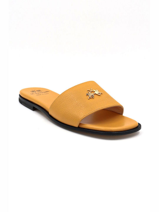 La Martina Leather Women's Flat Sandals in Yellow Color