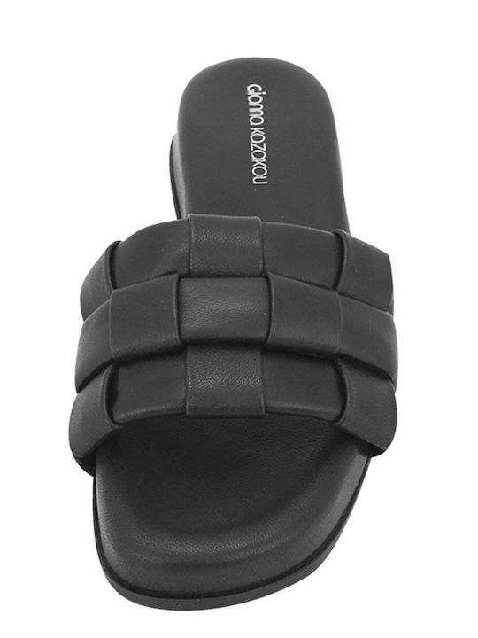 Nemel Leather Women's Flat Sandals in Black Color