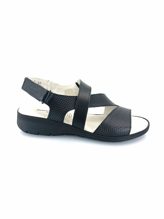 Boxer Leather Women's Flat Sandals in Black Color