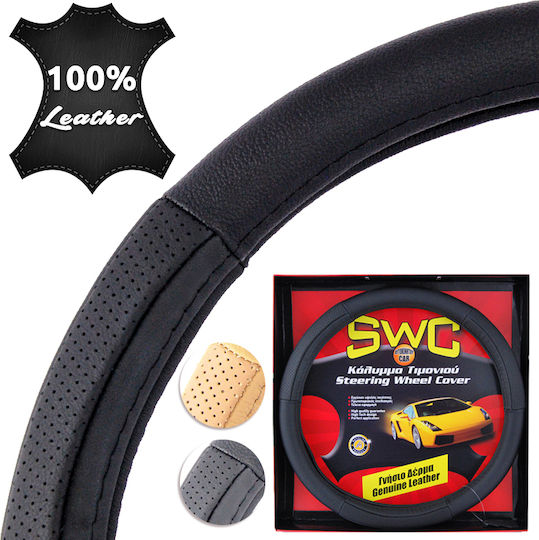 Autoline Car Steering Wheel Cover with Diameter 38cm Leather Black