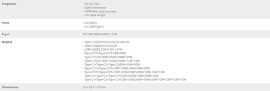 Havit Βάση Φόρτισης GaN με 2 Θύρες USB-A και 3 Θύρες USB-C 140W Power Delivery σε Μαύρο χρώμα (UCLE004)