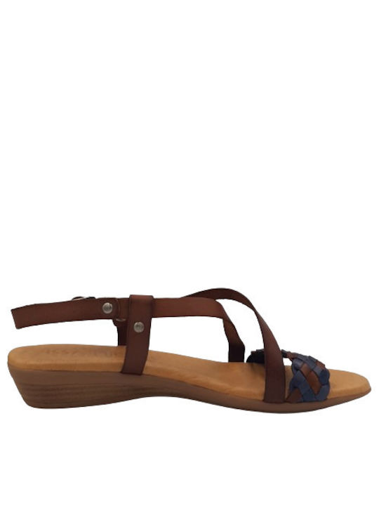 Issa Miel Leather Women's Flat Sandals Anatomic in Brown Color