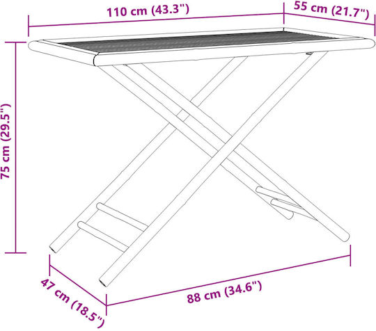 Outdoor Dinner Foldable Bamboo Table Natural 110x55x75cm