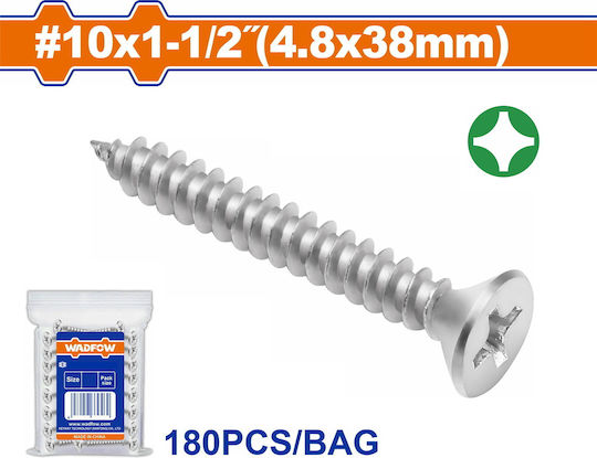 Wadfow Sheet Metal Screw Phillips Galvanized with Diameter M4.8 and Length 38mm 180pcs