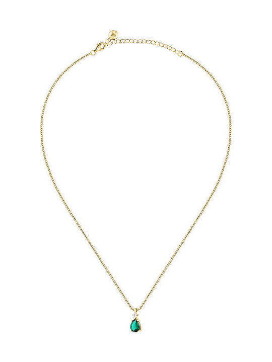 Morellato Gold Plated Silver Necklace with Zircon Green