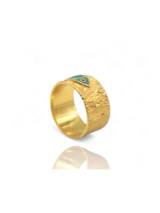 Women's Gold Plated Silver Ring Φαρδύ with Enamel