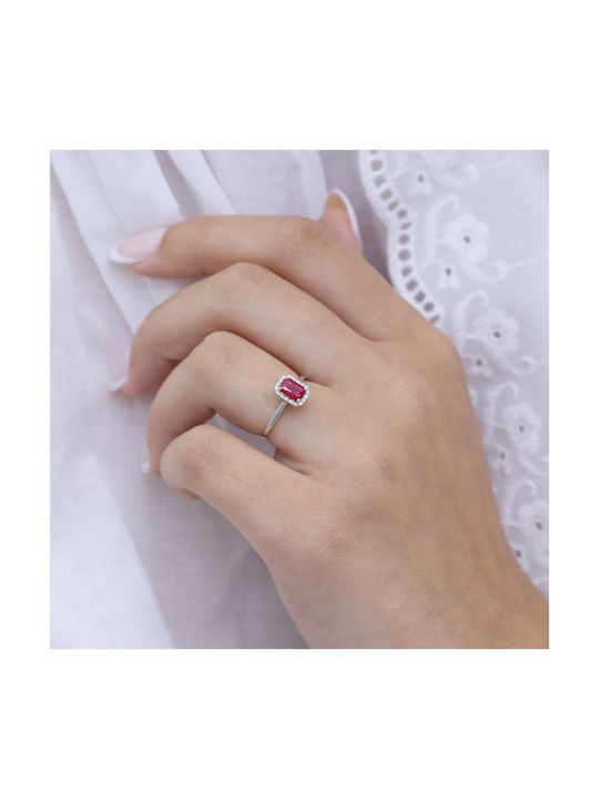 Rose Cut Ruby & Diamond Ring White Gold 18K P-71382 White Gold K18