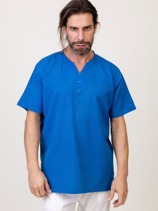 Meandros Men's Shirt Short Sleeve Cotton 058-blue