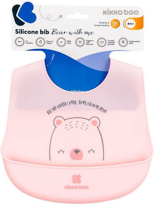 Kikka Boo Bib Bear Me Waterproof Bib Silicone with Button & Pocket Pink