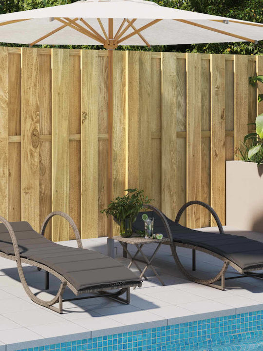 Deckchair Rattan with Cushion Gray with Table 2pcs 109x55x42cm.