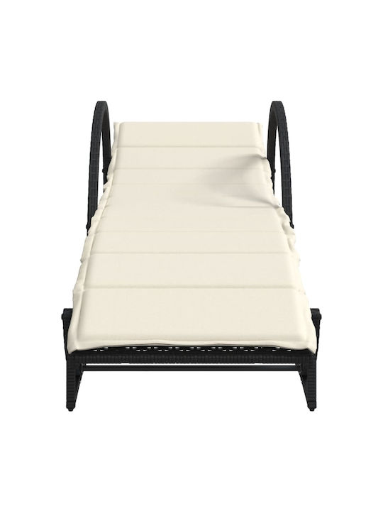 Deckchair Rattan with Cushion Black with Table 2pcs 199x55x42cm.