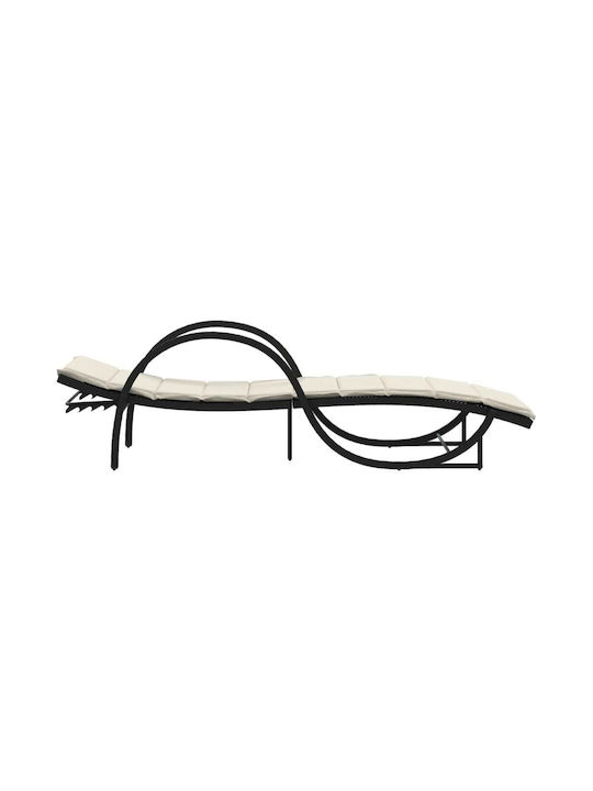 Deckchair Rattan with Cushion Black with Table 2pcs 199x55x42cm.