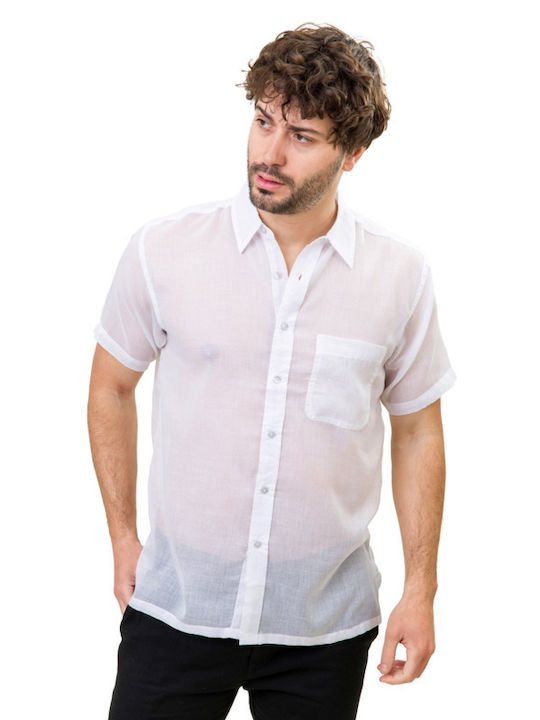 Meandros Men's Shirt Short Sleeve Cotton White