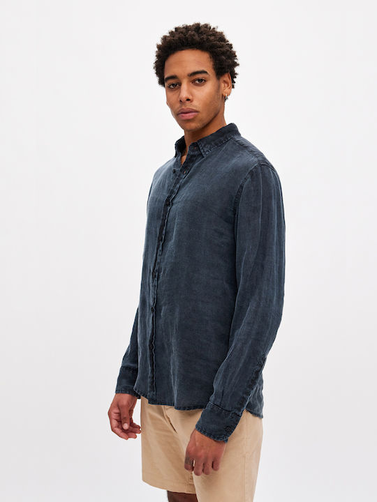 Dirty Laundry Men's Shirt Long Sleeve Linen Blue