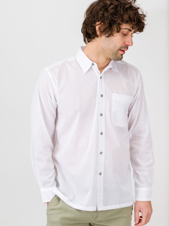 Meandros Men's Shirt Long Sleeve Cotton White