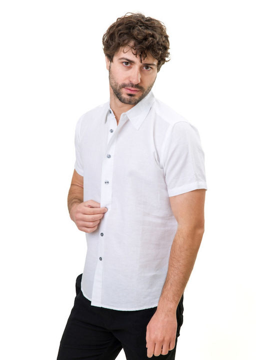 Natural Line Men's Shirt Short Sleeve Linen White