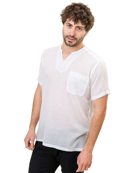 Meandros Men's Shirt Short Sleeve Cotton White