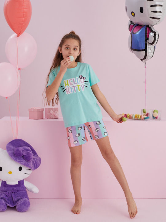Hello Kitty Παιδική Πιτζάμα Καλοκαιρινή Βαμβακερή Φιστικί